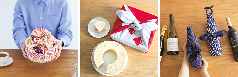 お祝いの贈り物をふろしきラッピング