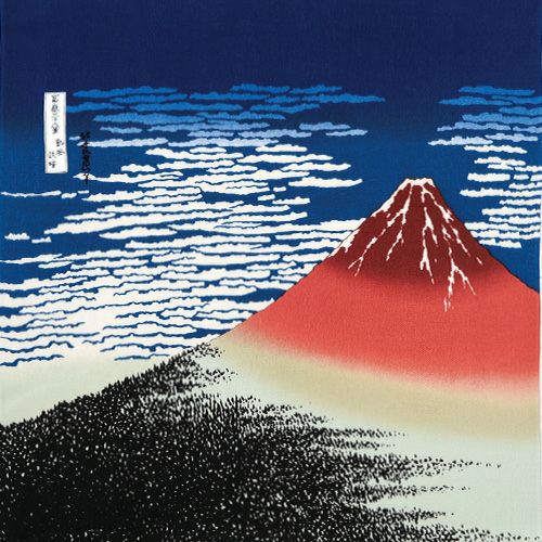 二巾 浮世絵レーヨンちりめん友禅 赤富士 コン | ふろしき むす美