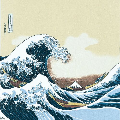二巾 浮世絵レーヨンちりめん友禅 浪裏に富士 ベージュ | ふろしき