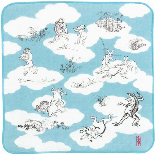 鳥獣人物戯画 ガーゼタオルハンカチ 相撲 ブルー | ふろしき むす美