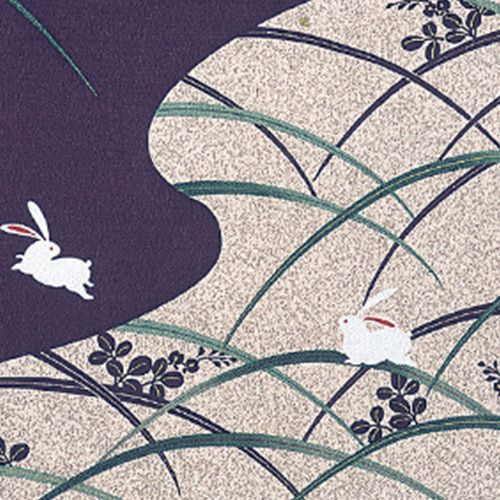 二巾 レーヨンちりめん こよみ 芝うさぎ ムラサキ | ふろしき むす美