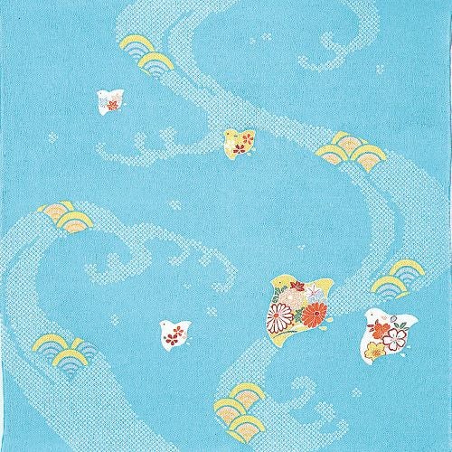 二巾 レーヨンちりめん こよみ 波に千鳥 ミズイロ | ふろしき むす美