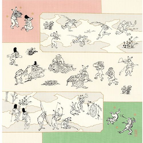 50 鳥獣人物戯画 絵巻 ブルー イエロー | ふろしき むす美 オンライン