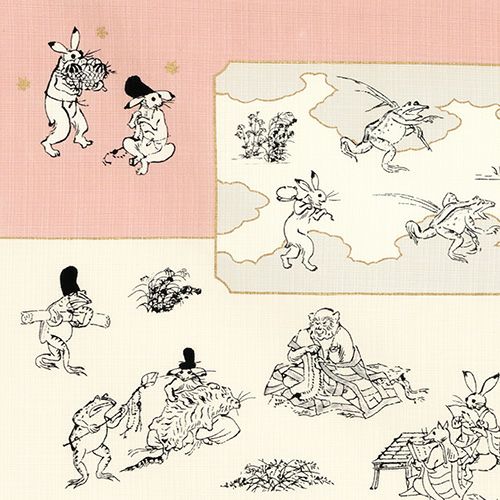 50 鳥獣人物戯画 絵巻 グリーン ピンク | ふろしき むす美 オンライン