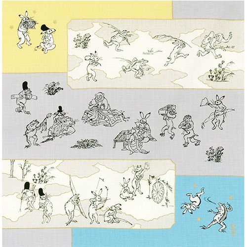 50 鳥獣人物戯画 絵巻 グリーン ピンク | ふろしき むす美 オンライン