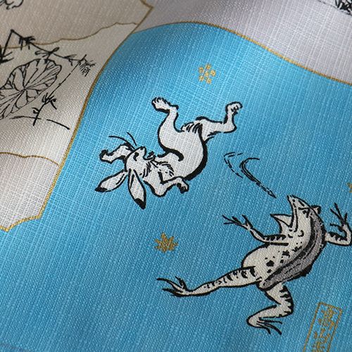 50 鳥獣人物戯画 絵巻 ブルー イエロー | ふろしき むす美 オンライン